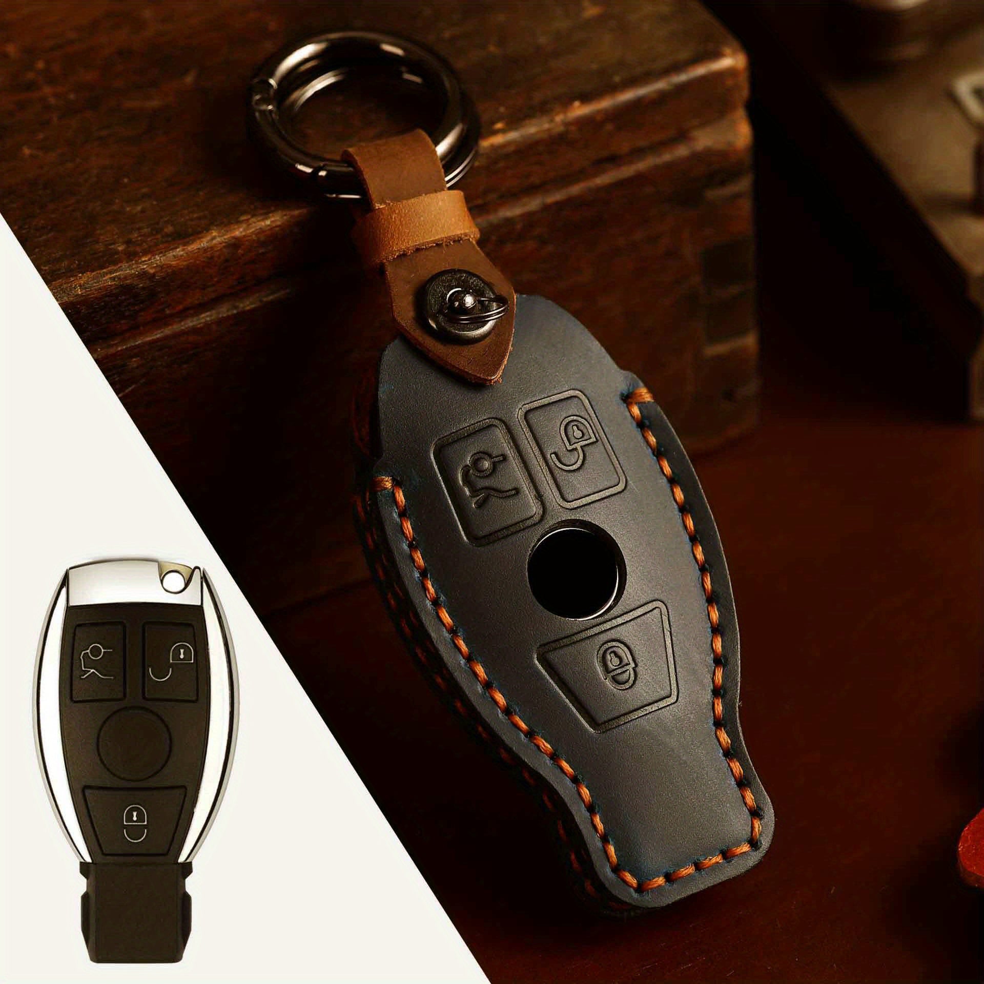 Benz First Layer Leather Keychain Vintage Car Key Protective Case