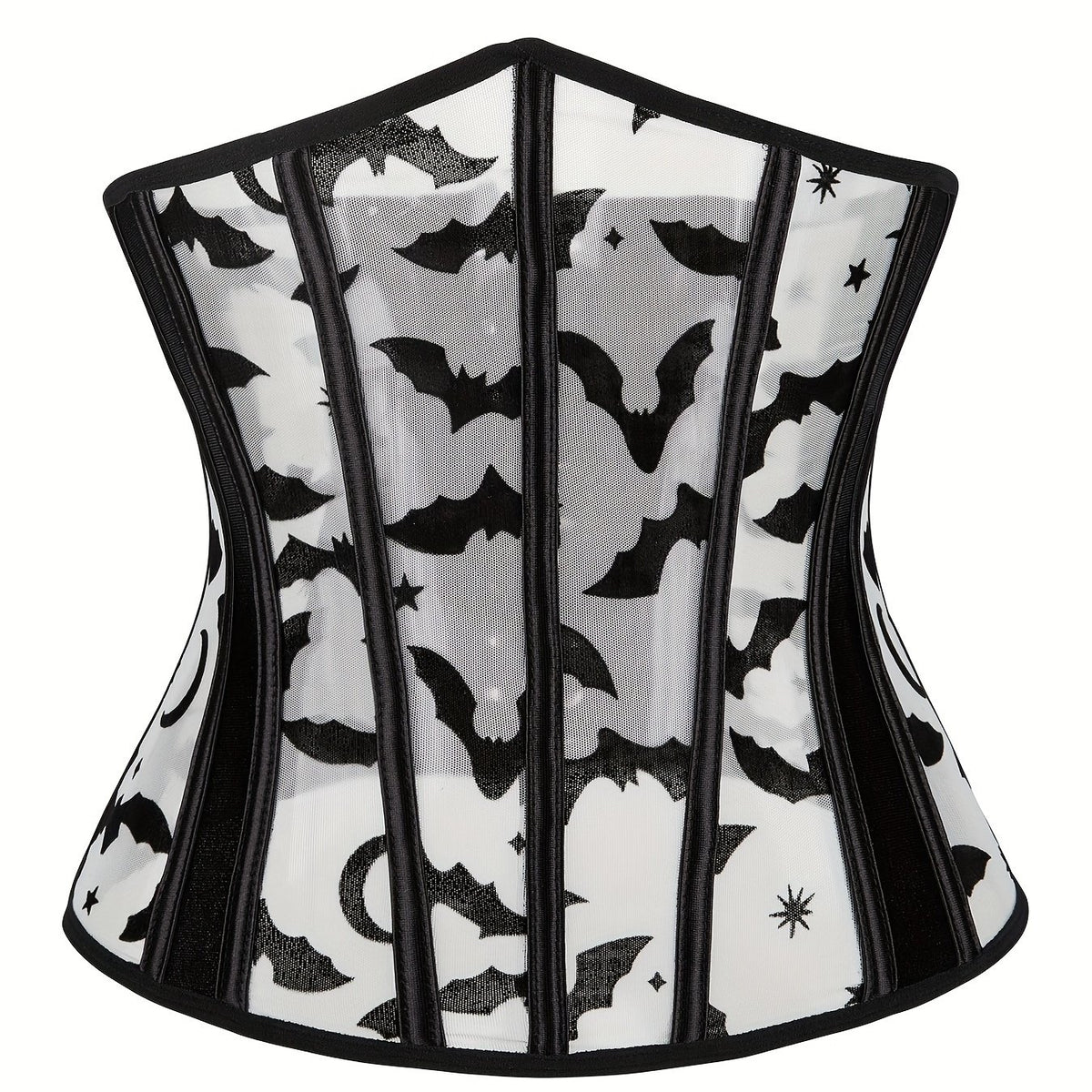 Bat Print Strapless Corset Bustier Tummy Control Mesh Body Shaper