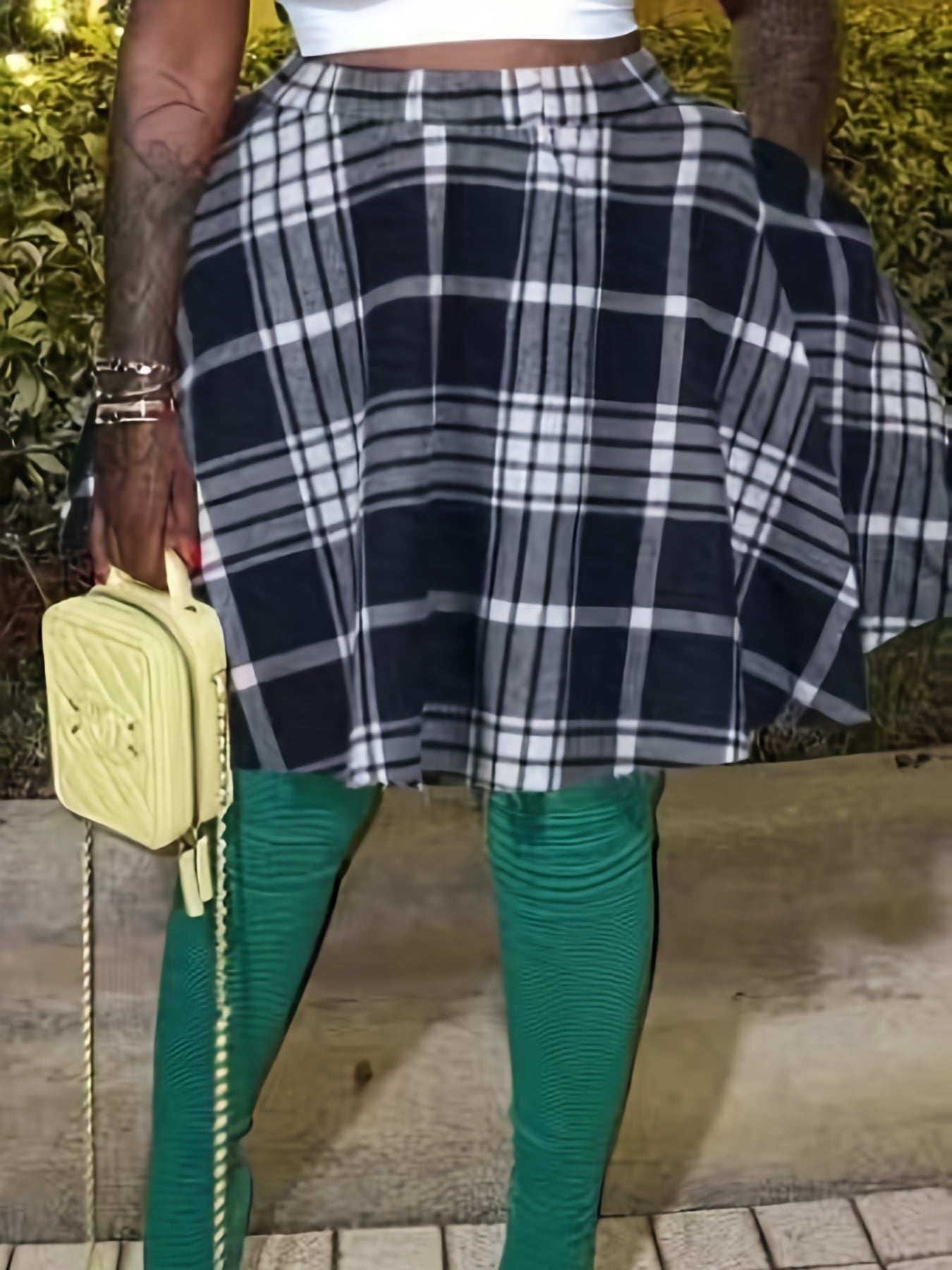  Plaid Print A Line Mini Skirt With Pockets