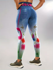 Faux Denim Print Butt Lifting Fitness Gym Leggings