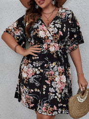  Floral Print Flutter Sleeve Mini Dress