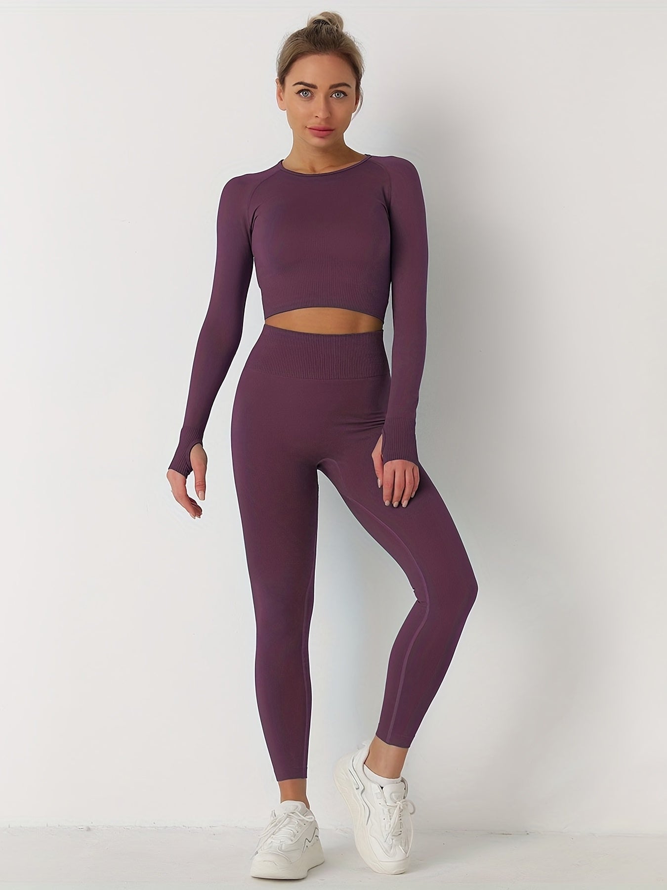 2pcs Seamless Skinny Stretchy Sports Yoga Suit
