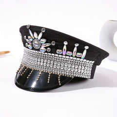 Rhinestone Decor Captain Hat Music Hats Sequin Military Hat Steampunk Headwear