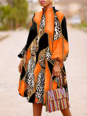  Colorblock Leopard Printed Dress