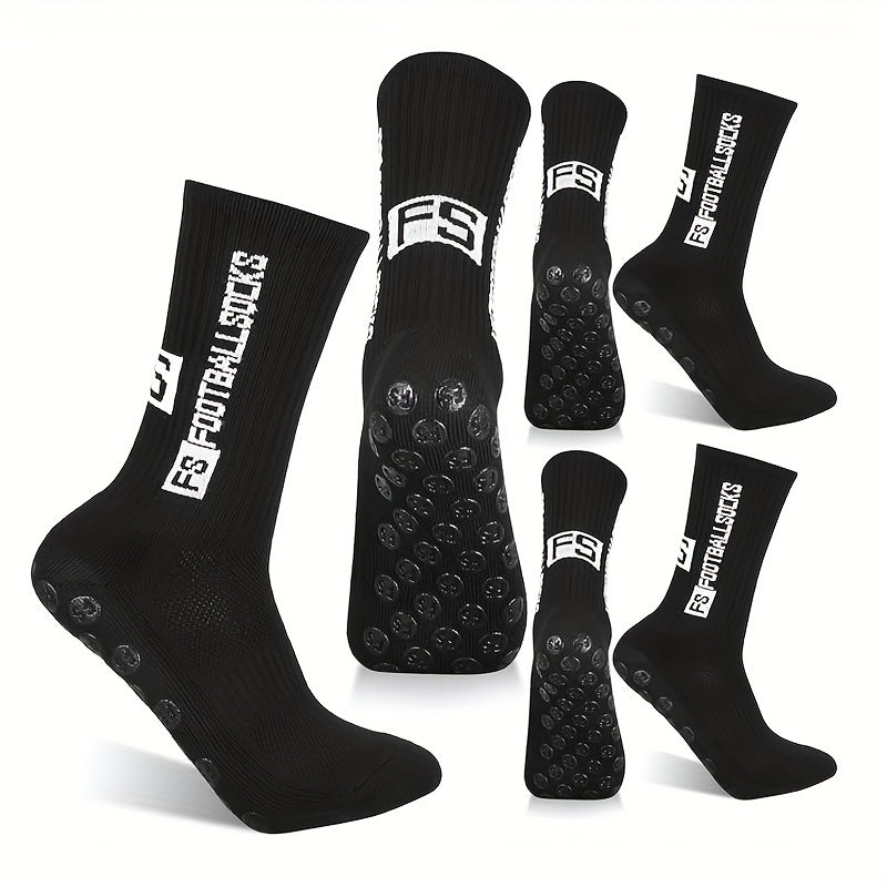 5 Pairs Silicone Dots Non Slip Football Socks Sport Crew Socks