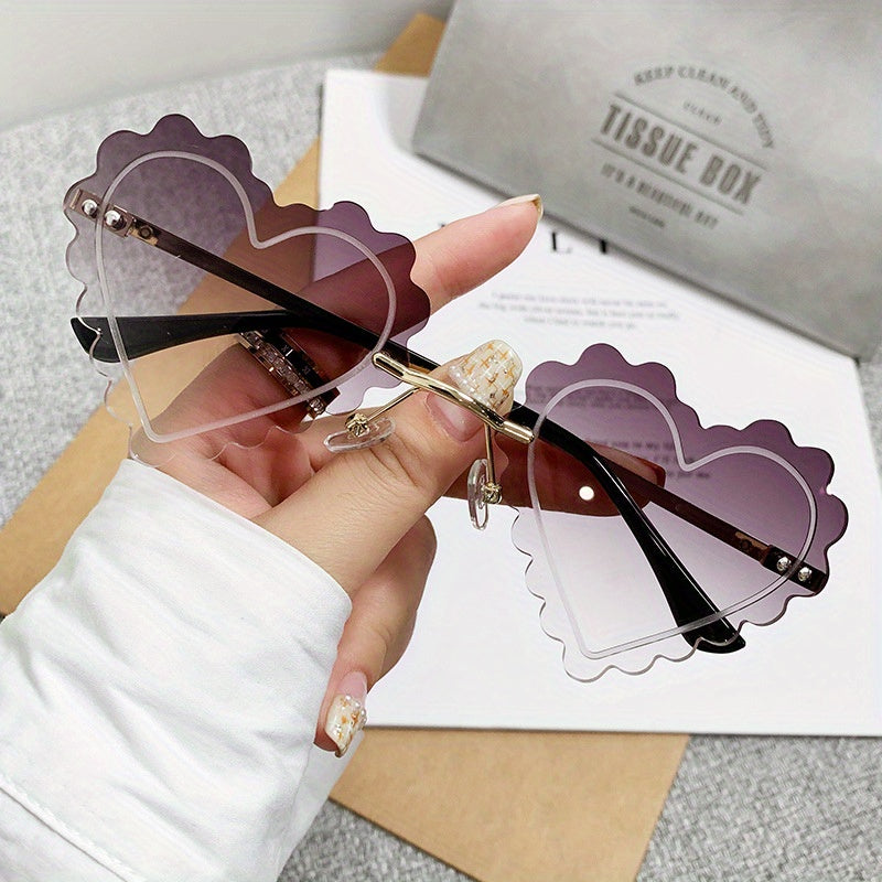 Y2K Heart Sunglasses Tinted Rimless Party Prom Decorative Shades