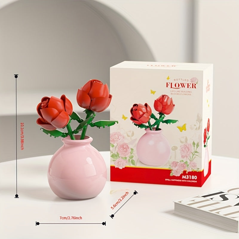 Building Block Flower Arrangement with Vase Toy Decorations