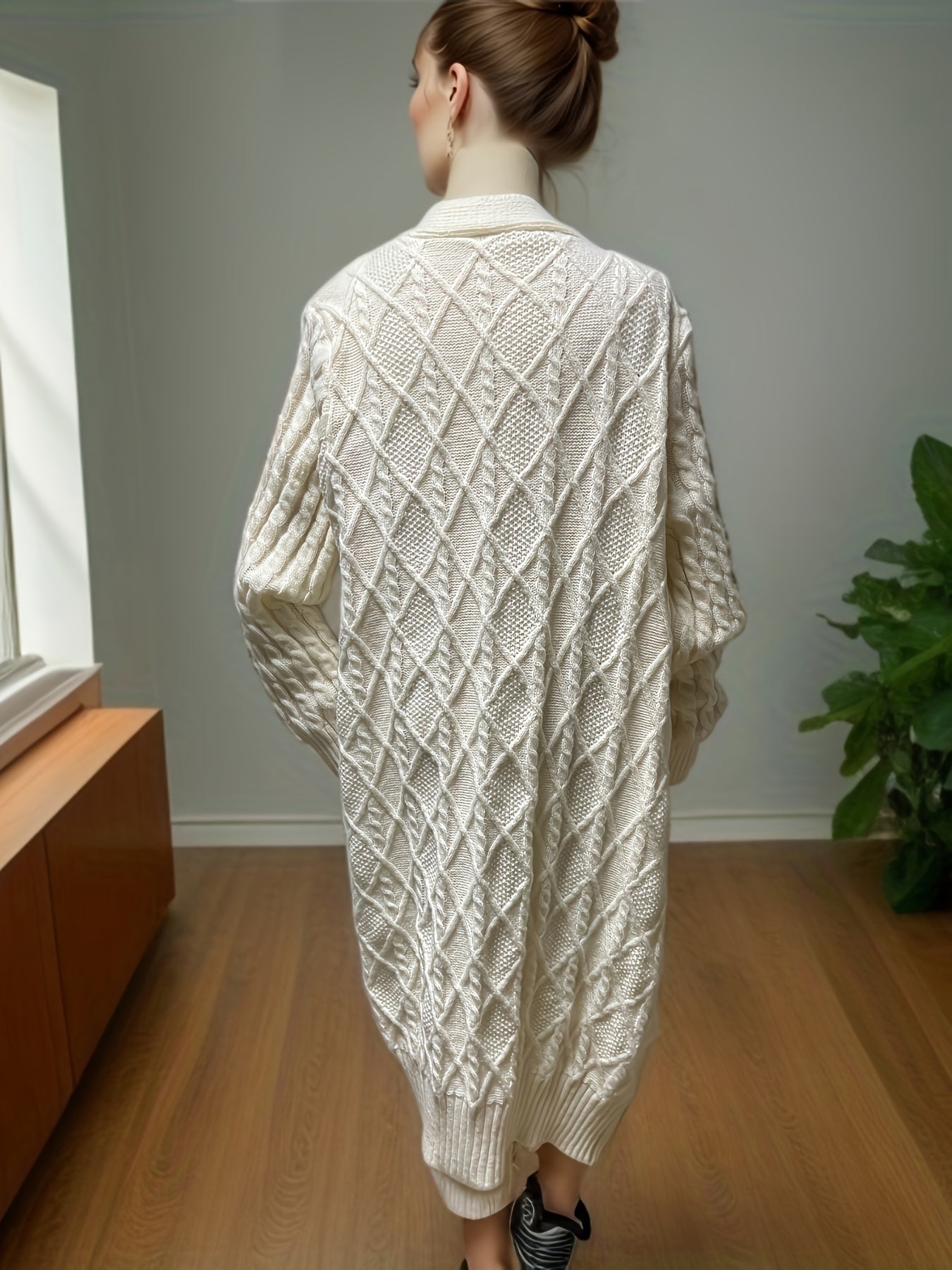  Women's Solid Argyle Knit Long Sleeve Cardigan with Pockets