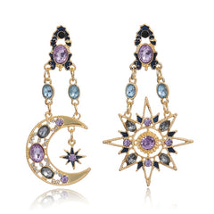 Sun Moon Stars Drop Earrings Rhinestone Punk Earrings For Women