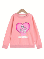 Girls' Pink Skeleton Sweatshirt, Long Sleeve Top