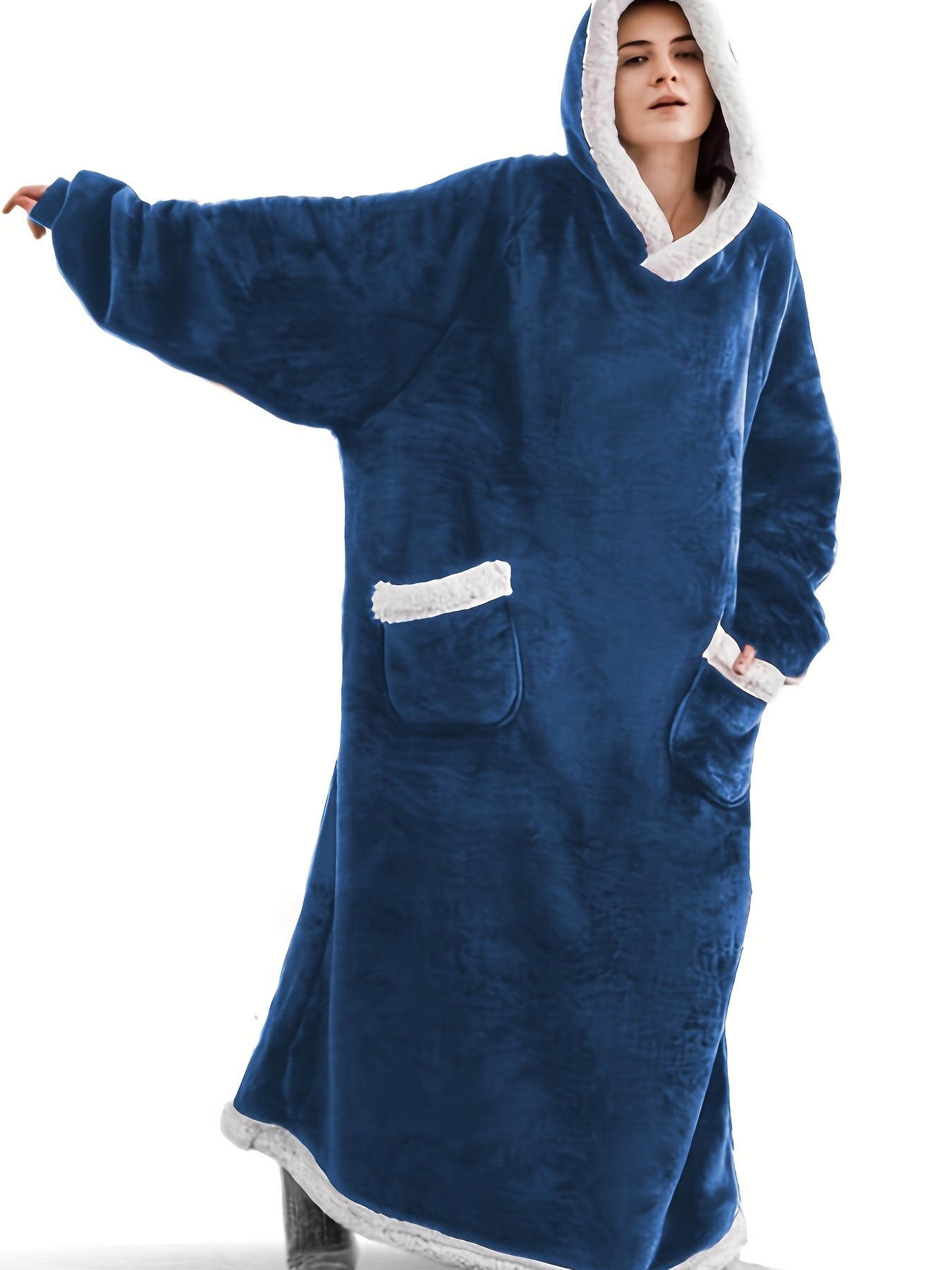  Flannel Lounge Robe Hooded Winter Fleece Blanket