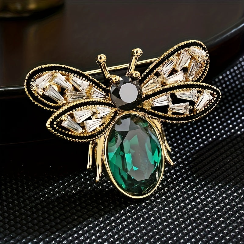 Women's Golden Bee Brooch with Crystal Insect