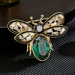 Women's Golden Bee Brooch with Crystal Insect