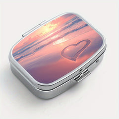 Romantic Beach Print Pattern Square Medicine Box Two Compartment Pill Box