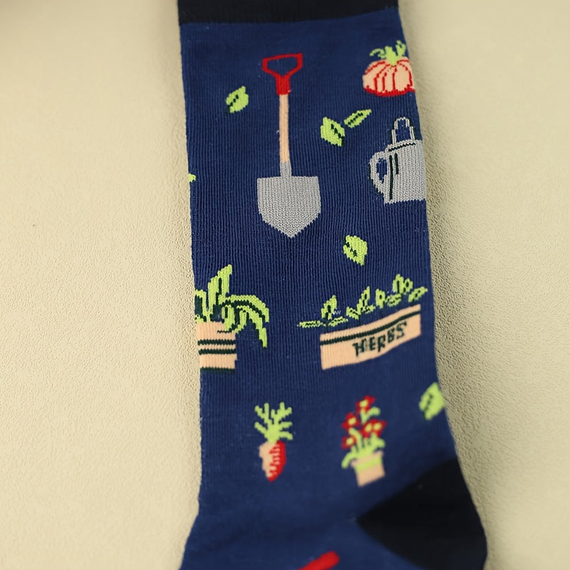 3 Pairs Veggie Print Socks Comfy Mid Tube Women's Stockings