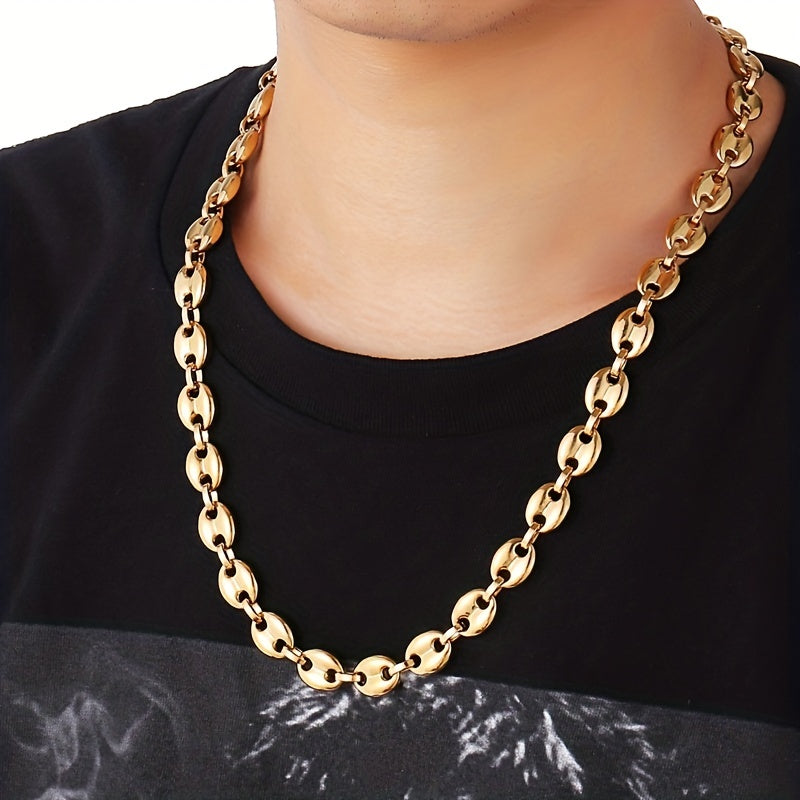 2pcs Stainless Steel Men's Coffee Bean Necklace Bracelet