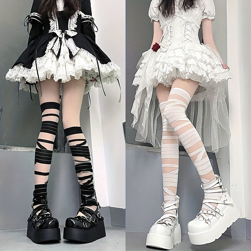2 Pairs Strappy Over The Knee Socks Women's Stockings