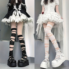 2 Pairs Strappy Over The Knee Socks Women's Stockings