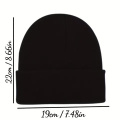 Ear Protection Knit Beanie Hat With Melting Smiley Face Embroidery