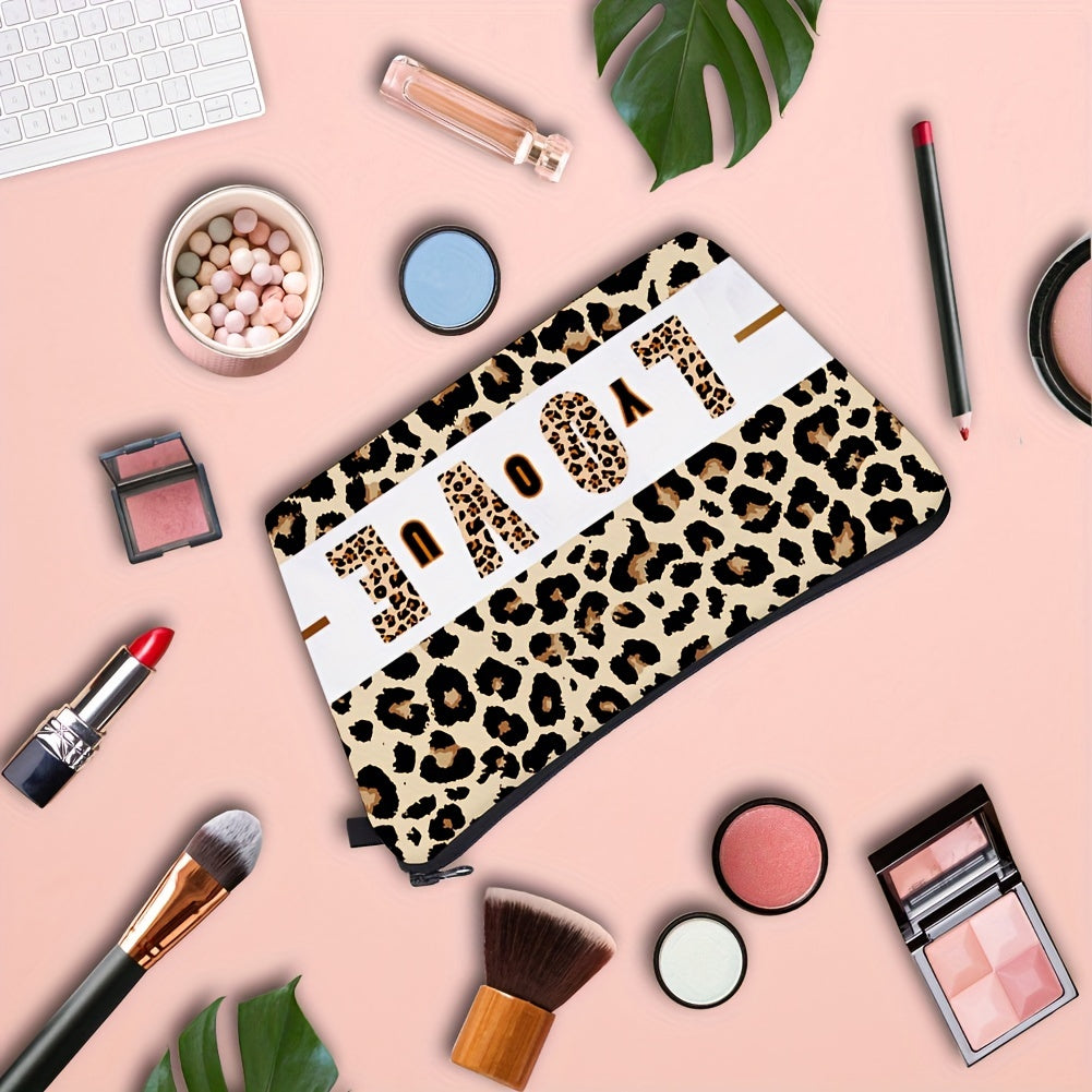 Leopard Print Cosmetic Bag Love You Pattern Clutch Purse