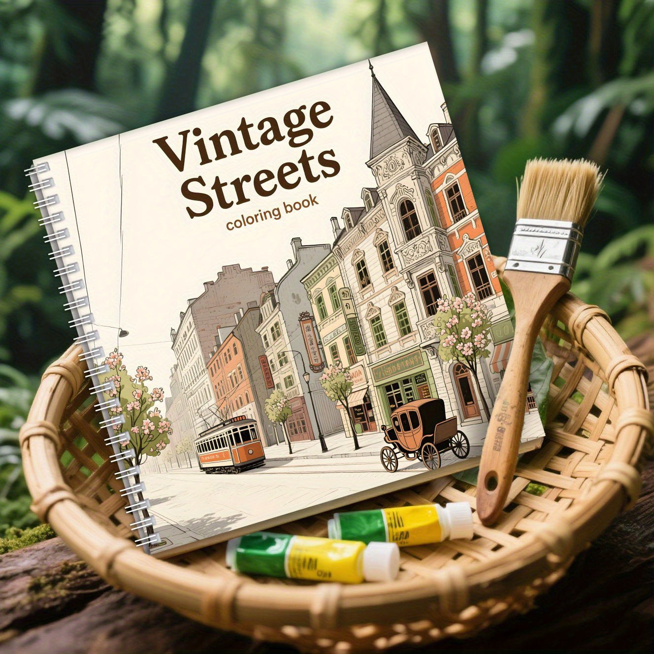 European Streets Coloring Book for Adults - Tram Scenes