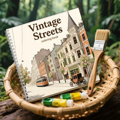 European Streets Coloring Book for Adults - Tram Scenes