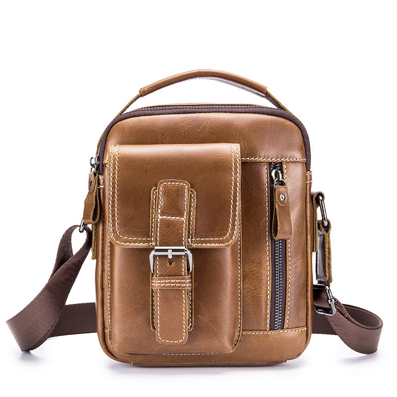Cowhide Boy Satchel Leather Shoulder Bag Men's Retro Vertical Messenger Bag