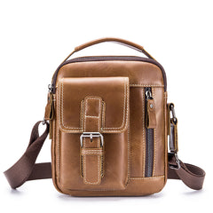 Cowhide Boy Satchel Leather Shoulder Bag Men's Retro Vertical Messenger Bag