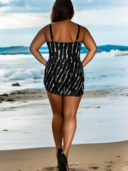  Tie Dye Striped Halter One Piece Swimsuit & Cover Up Skirt Set