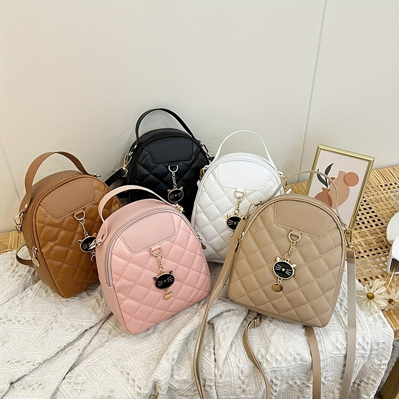 Small Rhombic Women's Backpack Adjustable Strap Pink Casual Shoulder Bag