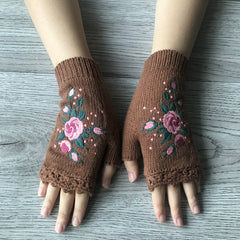 Women's Flower Knit Fingerless Gloves