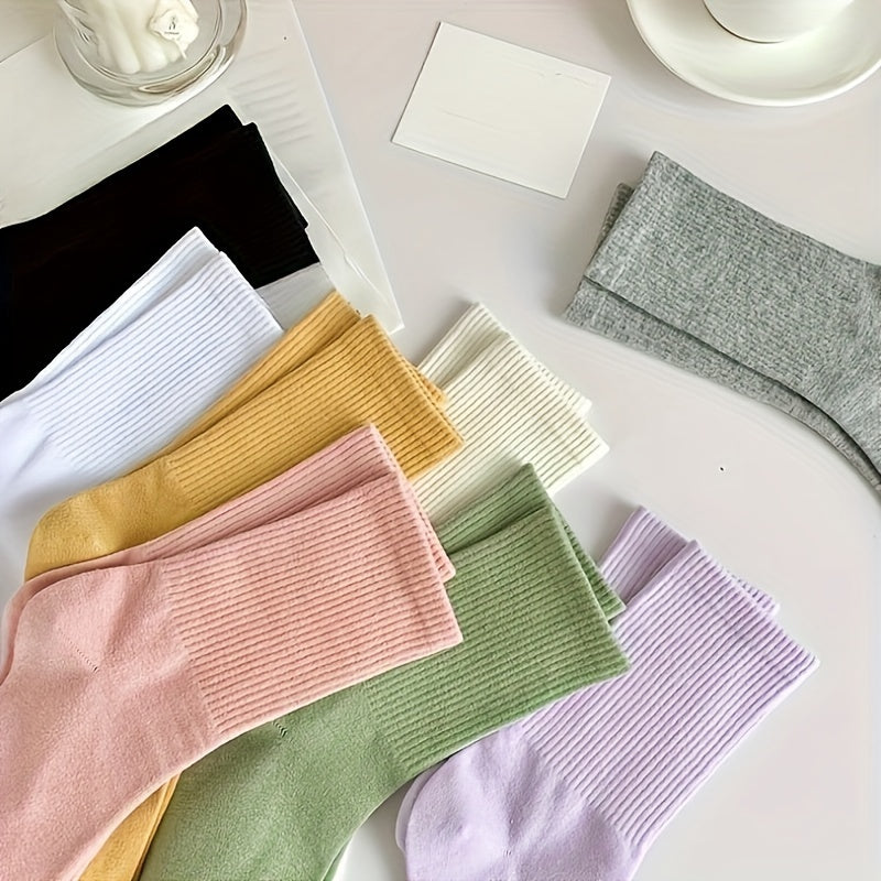 8 Pairs Solid Mid Tube Socks Women's Stockings