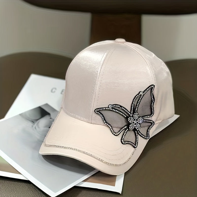 Rhinestone Butterfly Patch Baseball Cap Solid Dad Hat Casual Sun Hats For Women