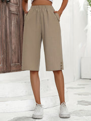 Solid Knee Length Pants Casual Elastic Waist Summer Pants