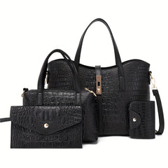 Crocodile Pattern Handbag Set Tote Bag Crossbody Satchel Purse Wristlet Clutch