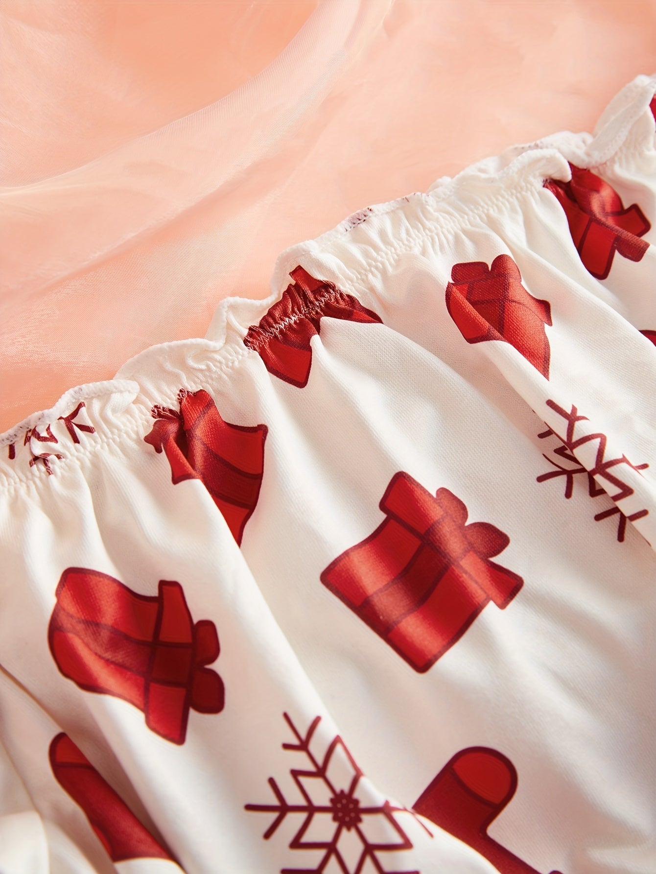 Xmas Print Lingerie Set Ruffle Crop Top & Panties Sexy Women's Underwear