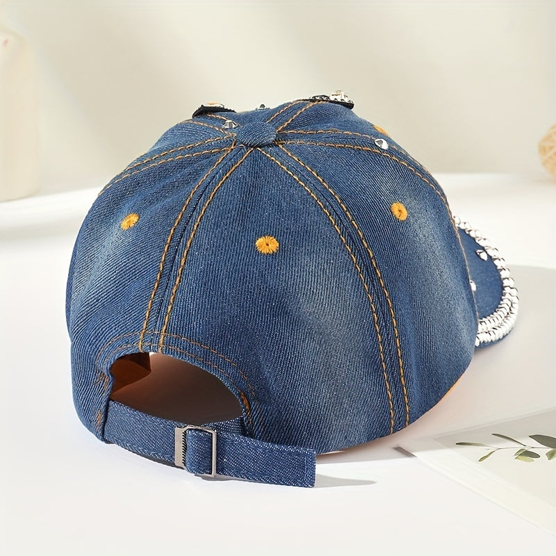 Rhinestone Leaf Patch Baseball Cap Y2K Denim Sports Hat