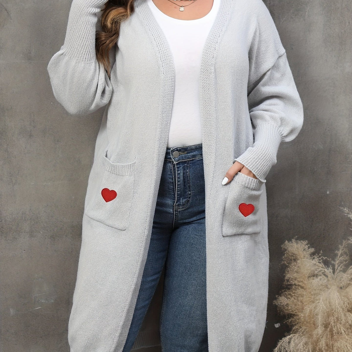 Heart Print Lantern Sleeve Cardigan