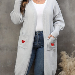  Heart Print Lantern Sleeve Cardigan