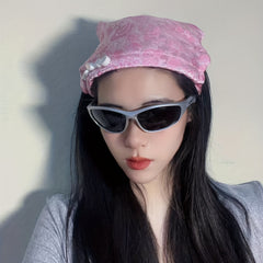 Satin Flower Jacquard Head Scarf Vintage Bandanas Hairband Y2K Headwrap