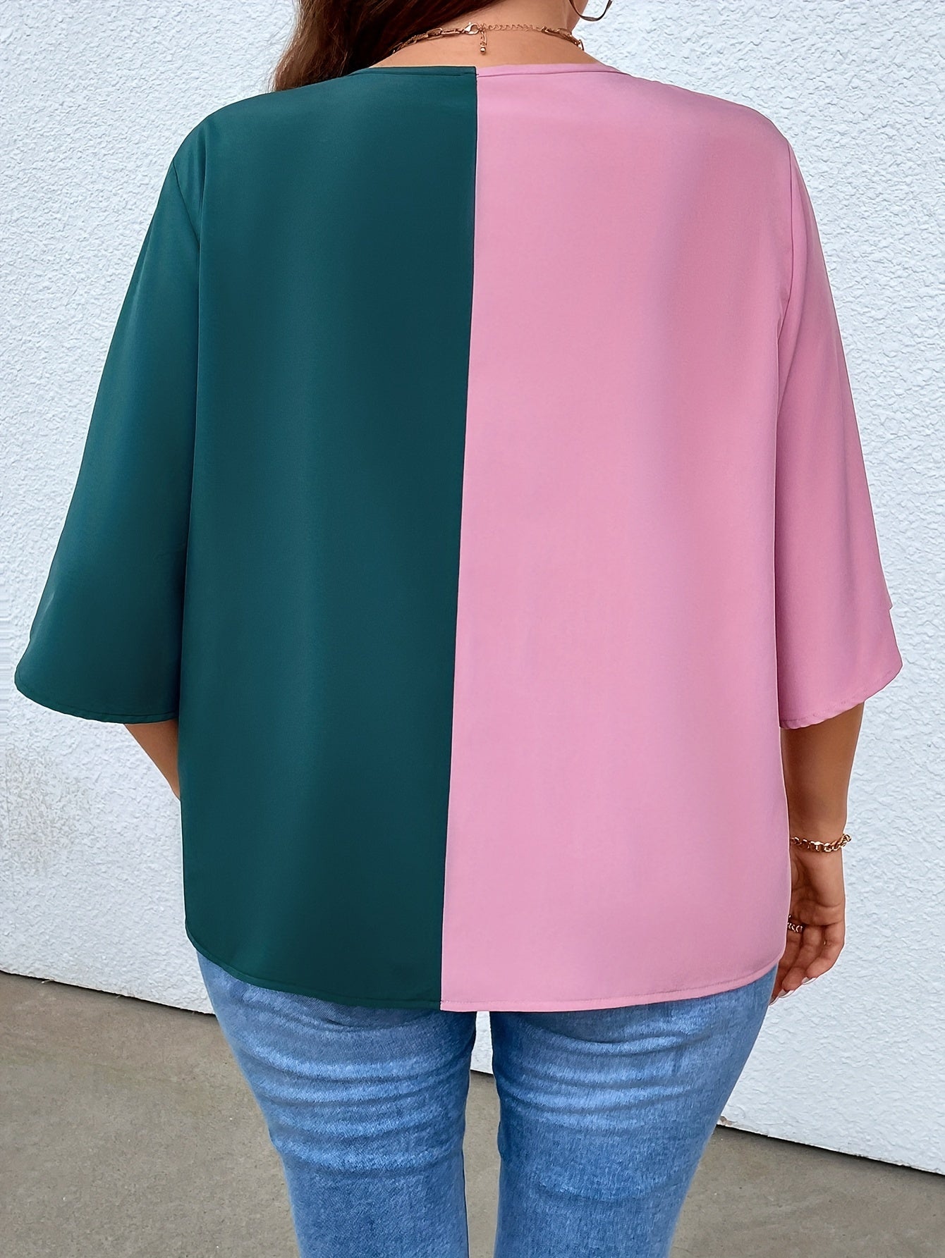  Colorblock V Neck Tunic Top