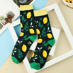 3 Pairs Lemon Print Socks Comfy & Breathable Mid Tube Socks Women's Stockings