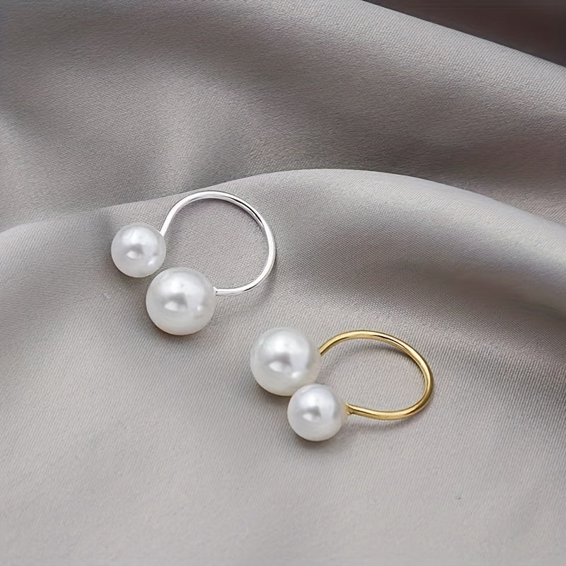 Faux Pearl Cuff Ring 18k Plated Evening Party Accessory