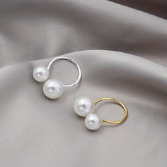 Faux Pearl Cuff Ring 18k Plated Evening Party Accessory