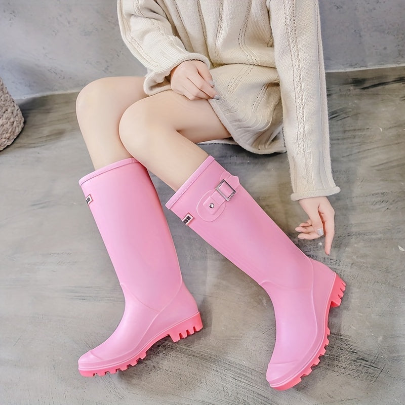 Women's Waterproof High Top Buckle Rain Boots