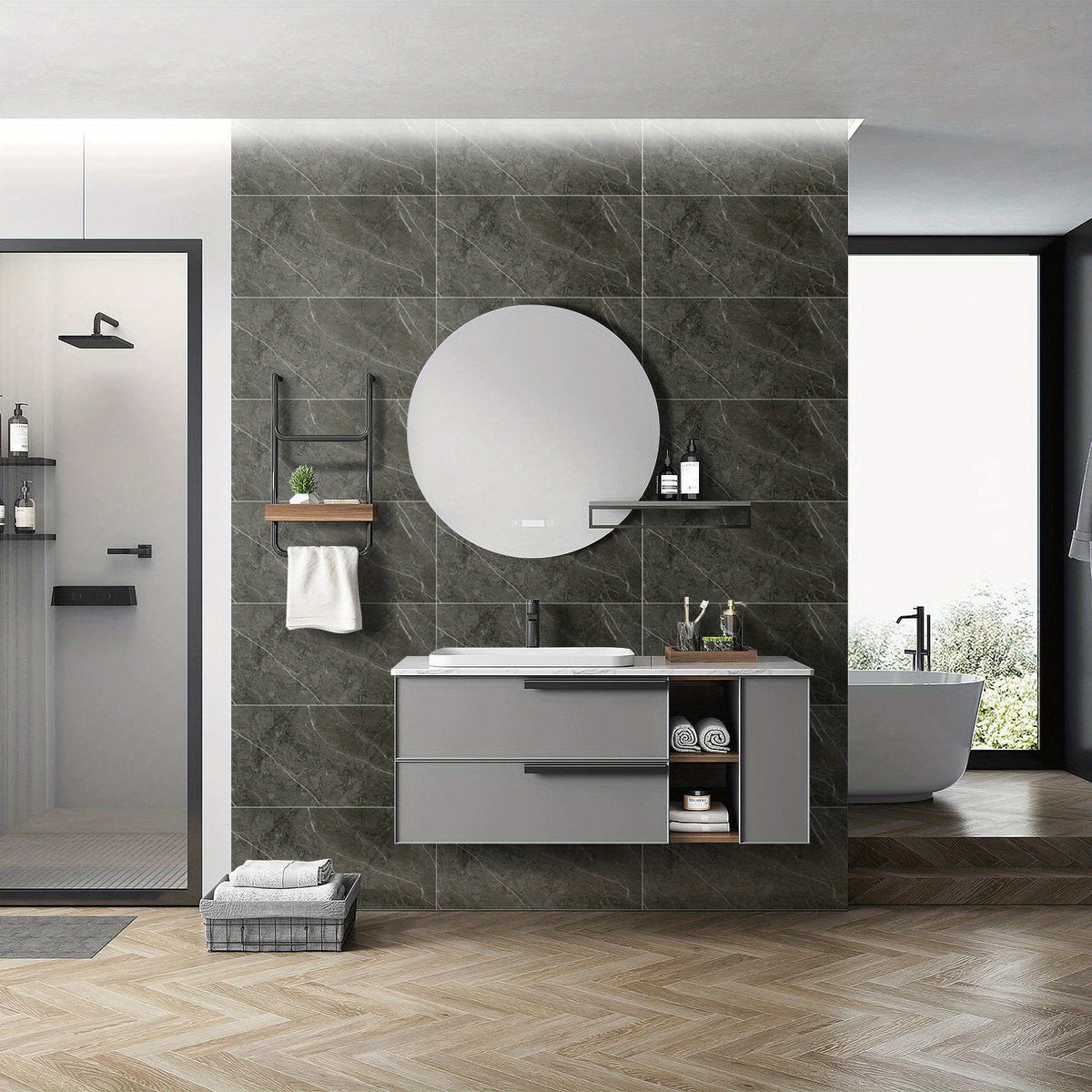 10pcs Marble Peel & Stick Floor Tiles, Easy Install for Bathroom