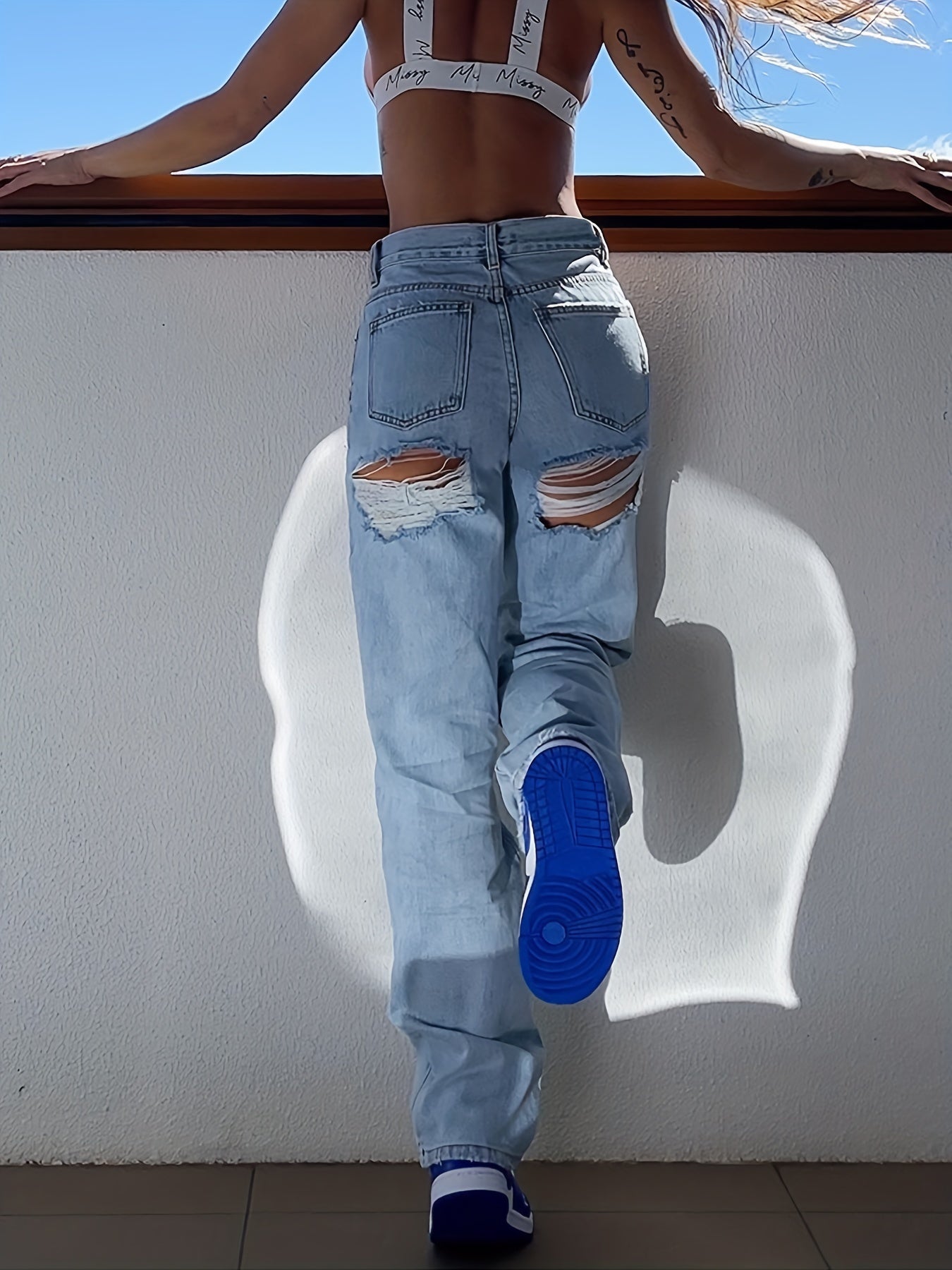 Loose Fit Straight Jeans High Waist Denim Pants Women's Clothing