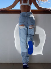 Loose Fit Straight Jeans High Waist Denim Pants Women's Clothing