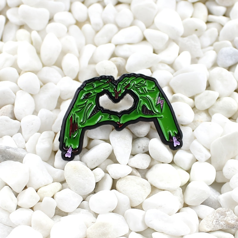 Green Zombie Skull Hand Brooch Pin Gothic Halloween Jewelry