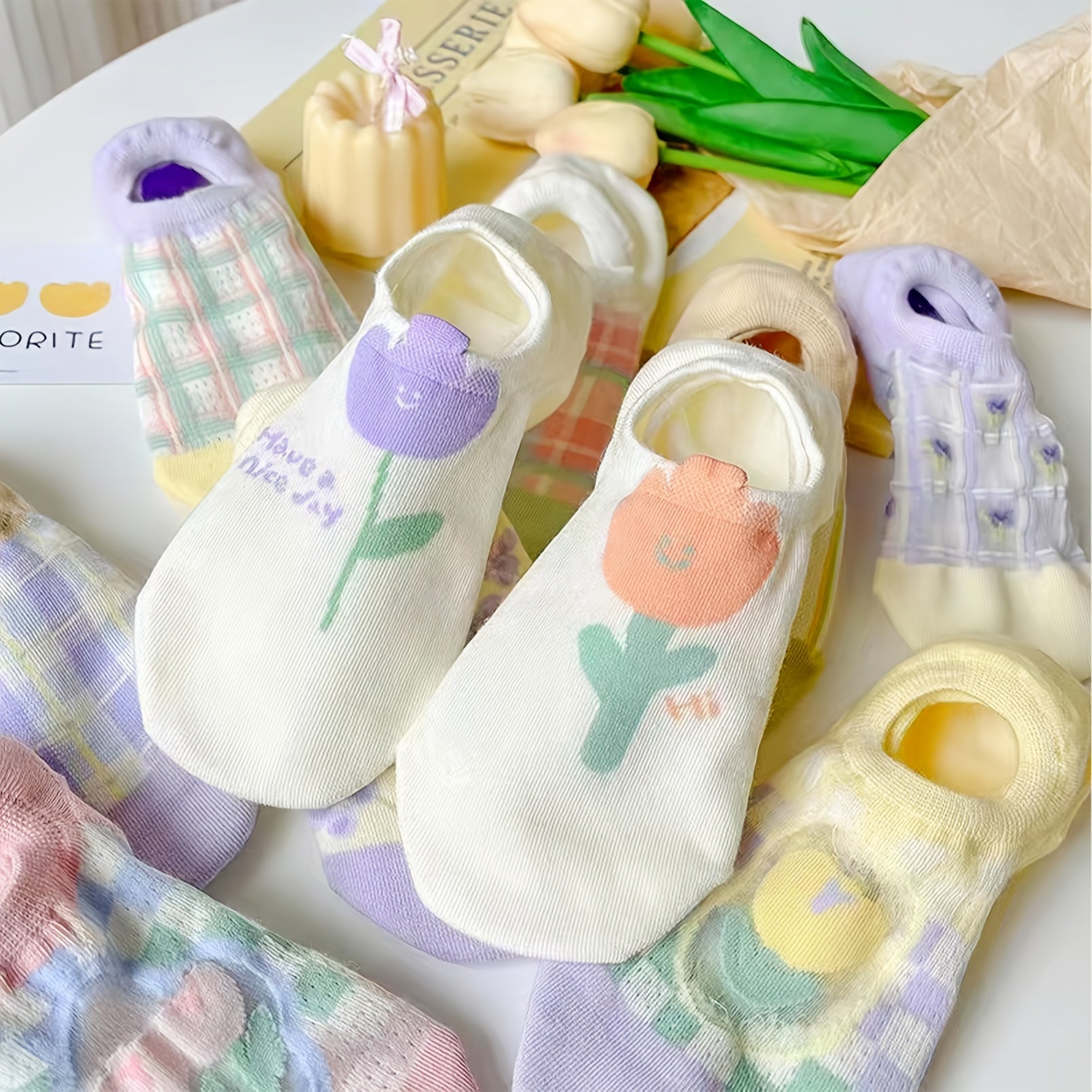 6 Pairs Floral Print Ankle Socks Women's Stockings